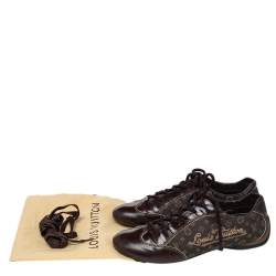 مملوكة مسبقًا حذاء رياضي لوي فيتون كانفاس مين لين مونوغرامي وجلد بني بعنق منخفض مقاس 39