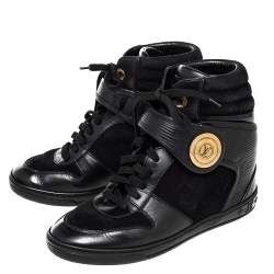 Pre Owned حذاء رياضي لوي فيتون سويدي وجلد إيبي أسود بكعب روكي مقاس 36