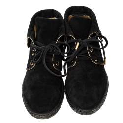 Pre Owned  Louis Vuitton Black Suede Monogram Collar Espadrille Sneakers Size 37