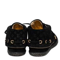 Pre Owned  Louis Vuitton Black Suede Monogram Collar Espadrille Sneakers Size 37