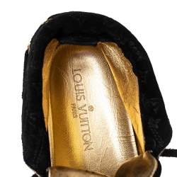 Pre Owned  Louis Vuitton Black Suede Monogram Collar Espadrille Sneakers Size 37