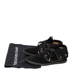 Pre Owned  Louis Vuitton Black Suede Monogram Collar Espadrille Sneakers Size 37
