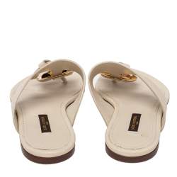 Pre Owned Louis Vuitton Off White Leather Embellished Thong Flats Size 37