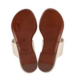 Pre Owned Louis Vuitton Off White Leather Embellished Thong Flats Size 37