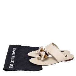Pre Owned Louis Vuitton Off White Leather Embellished Thong Flats Size 37