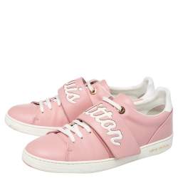 Pre Owned Louis Vuitton Pink/White Leather Logo Frontrow Sneakers Size 41