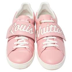 Pre Owned Louis Vuitton Pink/White Leather Logo Frontrow Sneakers Size 41