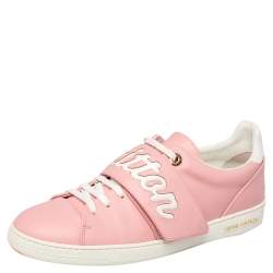 Louis Vuitton White Leather Front Row Sneakers with Pink Mink Size EU 38 /  US 8