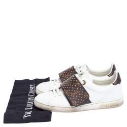 Louis Vuitton White Leather and Monogram Coated Canvas Frontrow Sneakers Size 35