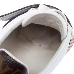 Louis Vuitton White Leather and Monogram Coated Canvas Frontrow Sneakers Size 35