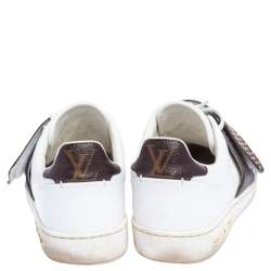 Louis Vuitton White Leather and Monogram Coated Canvas Frontrow Sneakers Size 35