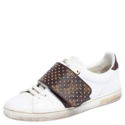 Louis Vuitton White Leather and Monogram Coated Canvas Frontrow Sneakers Size 35