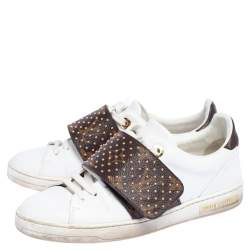 Louis Vuitton White Leather and Monogram Coated Canvas Frontrow Sneakers Size 35