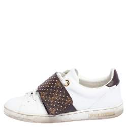 Louis Vuitton White Leather and Monogram Coated Canvas Frontrow Sneakers Size 35
