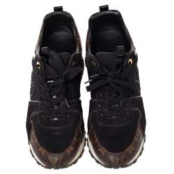 Louis Vuitton Black/Brown Mesh And Monogram Canvas Run Away Low Top Sneakers Size 39