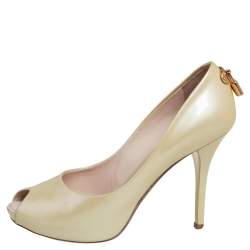 Pre Owned Louis Vuitton Cream Patent Leather Oh Really! Peep Toe Pumps Size 38
