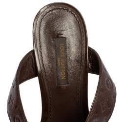 Pre Owned Louis Vuitton Brown Monogram Empreinte Leather Criss Cross Wedge Ankle Strap Sandals Size 37