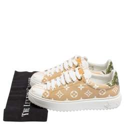 Pre Owned Louis Vuitton Beige/White Monogram Canvas Timeout Sneakers Size 39