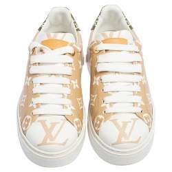 Pre Owned Louis Vuitton Beige/White Monogram Canvas Timeout Sneakers Size 39