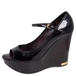 Pre Owned صندل لوي فيتون كعب روكي جلد  فيرنيه مونوغرامي أسود مقاس 39