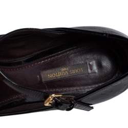 Pre Owned صندل لوي فيتون كعب روكي جلد فيرنيه مونوغرامي أسود مقاس 39