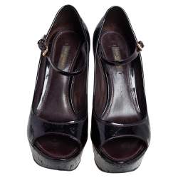 Pre Owned صندل لوي فيتون كعب روكي جلد فيرنيه مونوغرامي أسود مقاس 39