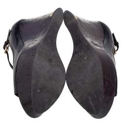 Pre Owned صندل لوي فيتون كعب روكي جلد فيرنيه مونوغرامي أسود مقاس 39