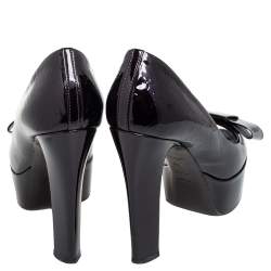 Pre Owned حذاء كعب عالي لوي فيتون نعل سميك مقدمة مفتوحة فيونكة جلد فيرنيه مونوغرامي أسود مقاس 36