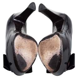 Pre Owned حذاء كعب عالي لوي فيتون نعل سميك مقدمة مفتوحة فيونكة جلد فيرنيه مونوغرامي أسود مقاس 36