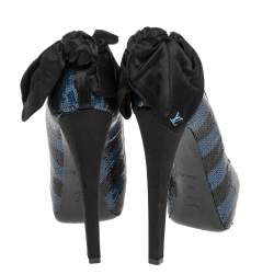 Louis Vuitton Blue/Black Sequin Peep Toe Platform Pumps Size 38