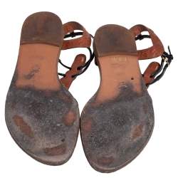 مملوكة مسبقً ا صندل فلات لوي فيتون بسيور مزين بشعار الماركة جلد وجلد لاع بني/ أسود مقاس 37.5