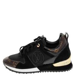 Pre Owned Louis Vuitton Black/Brown Mesh And Monogram Canvas Run Away Low Top Sneakers Size 36
