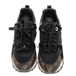 Pre Owned Louis Vuitton Black/Brown Mesh And Monogram Canvas Run Away Low Top Sneakers Size 36