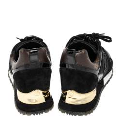 Pre Owned Louis Vuitton Black/Brown Mesh And Monogram Canvas Run Away Low Top Sneakers Size 36