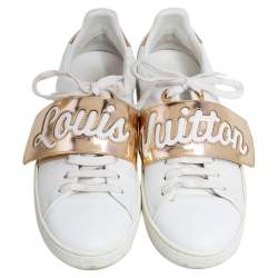 مملوكة مسبقًا Louis Vuitton White/Gold Leather Frontrow Low Top Sneakers Size 37.5