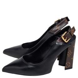 Pre Owned حذاء كعب عالي لوي فيتون ماتشماك جلد و كانفاس مقوى مونوغرامي و أسود مقاس 37.5