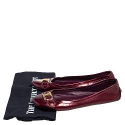 Pre Owned Louis Vuitton Burgundy Patent Leather Oxford Ballet Flats Size 36.5