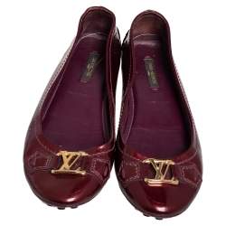 Pre Owned Louis Vuitton Burgundy Patent Leather Oxford Ballet Flats Size 36.5