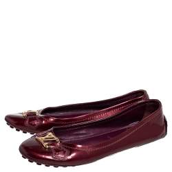 Pre Owned Louis Vuitton Burgundy Patent Leather Oxford Ballet Flats Size 36.5