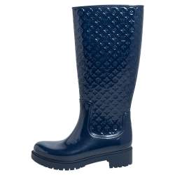 مملوكة مسبقًا Louis Vuitton Dark Blue Monogram Rubber Rain Boots Size 37