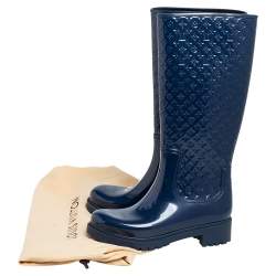 مملوكة مسبقًا Louis Vuitton Dark Blue Monogram Rubber Rain Boots Size 37