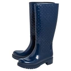 مملوكة مسبقًا Louis Vuitton Dark Blue Monogram Rubber Rain Boots Size 37