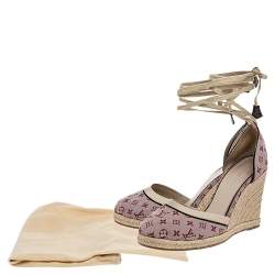 Pre Owned حذاء لوي فيتون ستار بورد إسبادريل كعب روكي حزام للكاحل كانفاس مونوغرامي وجلد وردي مقاس 38 