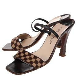 مملوكة مسبقًا Louis Vuitton Brown/Beige Damier Sauvage Calfhair Ankle Strap Sandals Size 38