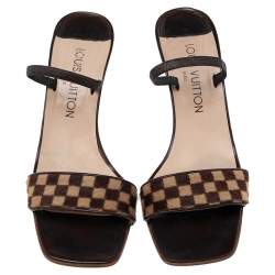 مملوكة مسبقًا Louis Vuitton Brown/Beige Damier Sauvage Calfhair Ankle Strap Sandals Size 38
