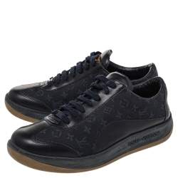 Louis Vuitton Navy Blue Monogram Canvas And Leather Low Top Sneakers Size 38