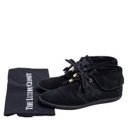 Louis Vuitton Black Textured Monogram Suede Tassel Boots Size 36