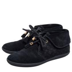 Louis Vuitton Black Textured Monogram Suede Tassel Boots Size 36