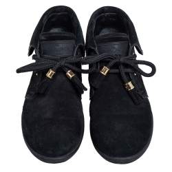 Louis Vuitton Black Textured Monogram Suede Tassel Boots Size 36