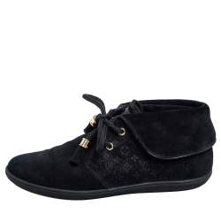 Louis Vuitton Black Textured Monogram Suede Tassel Boots Size 36